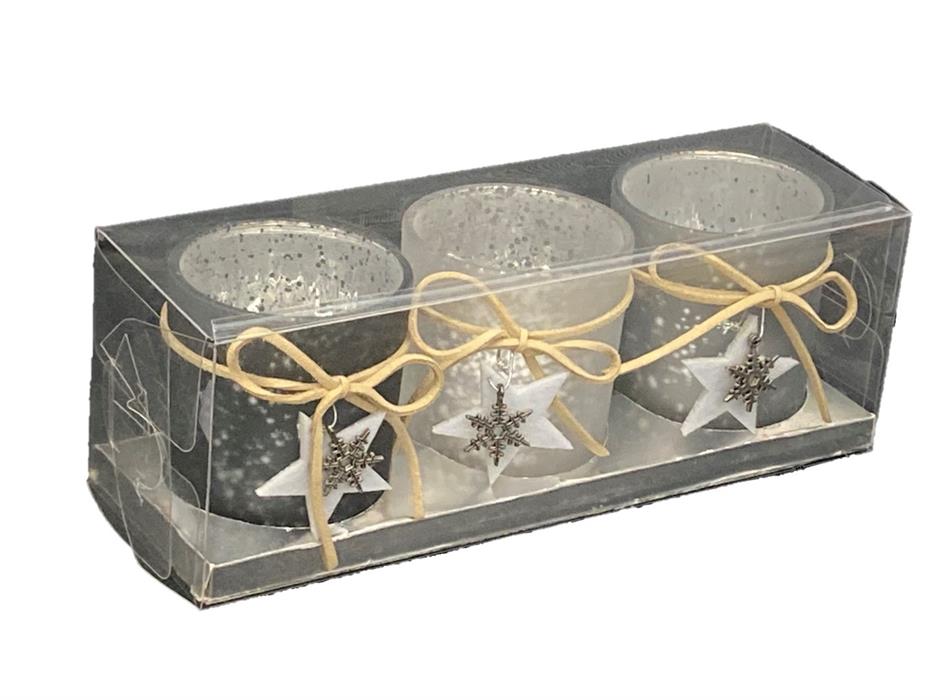 Teelichthalter aus Glas 
3er Set in  Geschenkbox 
D6cm x H7cm
