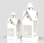 Laterne Forest 2er Set Haus aus Metall Weiss gold
