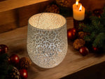 Windlicht aus Glas 
silber -weiss 
mit Blütenmuster H18.5cm