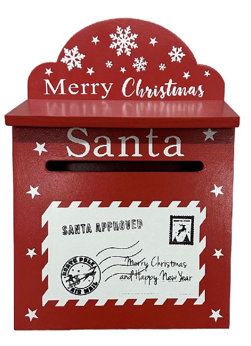Deko Briefkasten Santa aus Holz bemalt in der Farbe rot H29cm