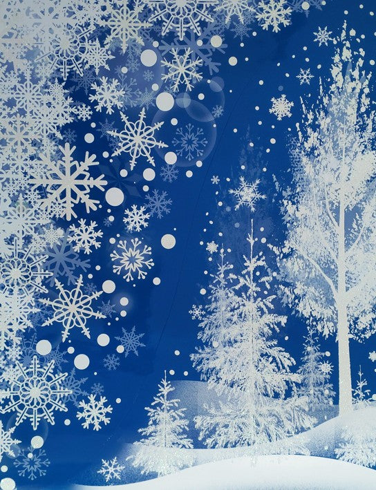 Deko Fensterfolie selbstklebend 2 Sticker Schneeflocken und Bäume Höhe 36cm