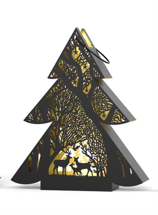 Laterne Forest Tannenbaum aus Metall Schwarz gold