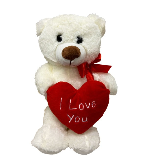 Plüschbär sitzend weiss mit rotem Herzkissen I love you Grösse 22x16x20cm