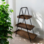 Etagere mit 3 Ablageflächen aus Holz mit schwarzem Metall Gestell