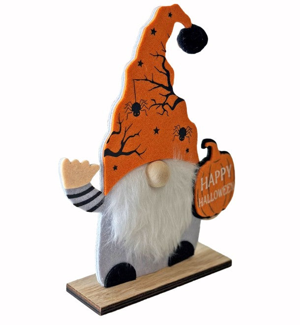 Wichtel Halloween Herbst Filz mit Kürbis auf Ständer aus Holz