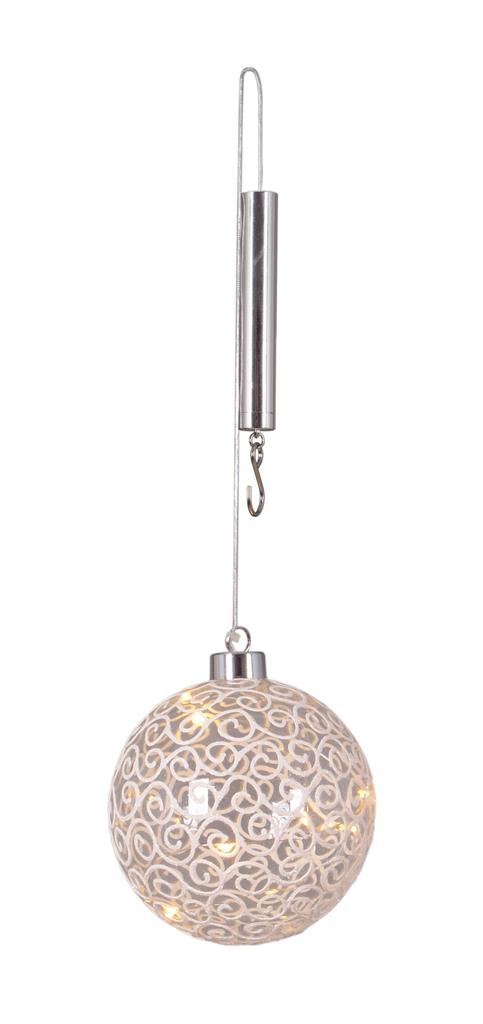 LED Glas Kugel
Hänger mit Ornament
mit 10 LED 
D:10cm