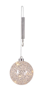 LED Glas Kugel
Hänger mit Ornament
mit 10 LED 
D:10cm