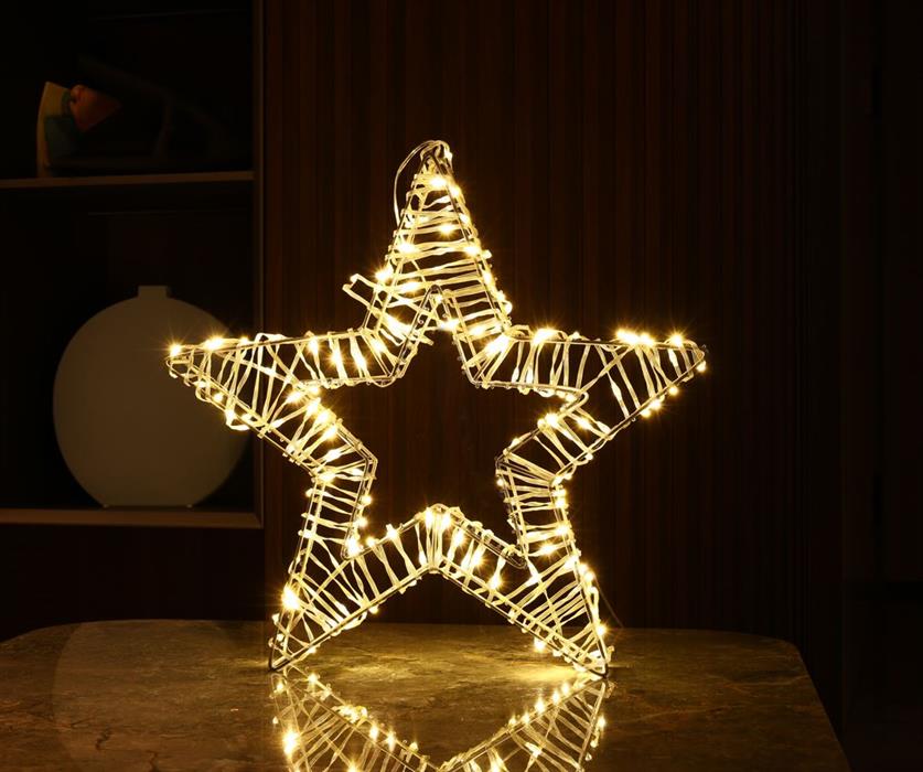 LED Stern Outdoor Metall
mit 150 LED
Farbe: Silber 
D: 40cm - T:5cm