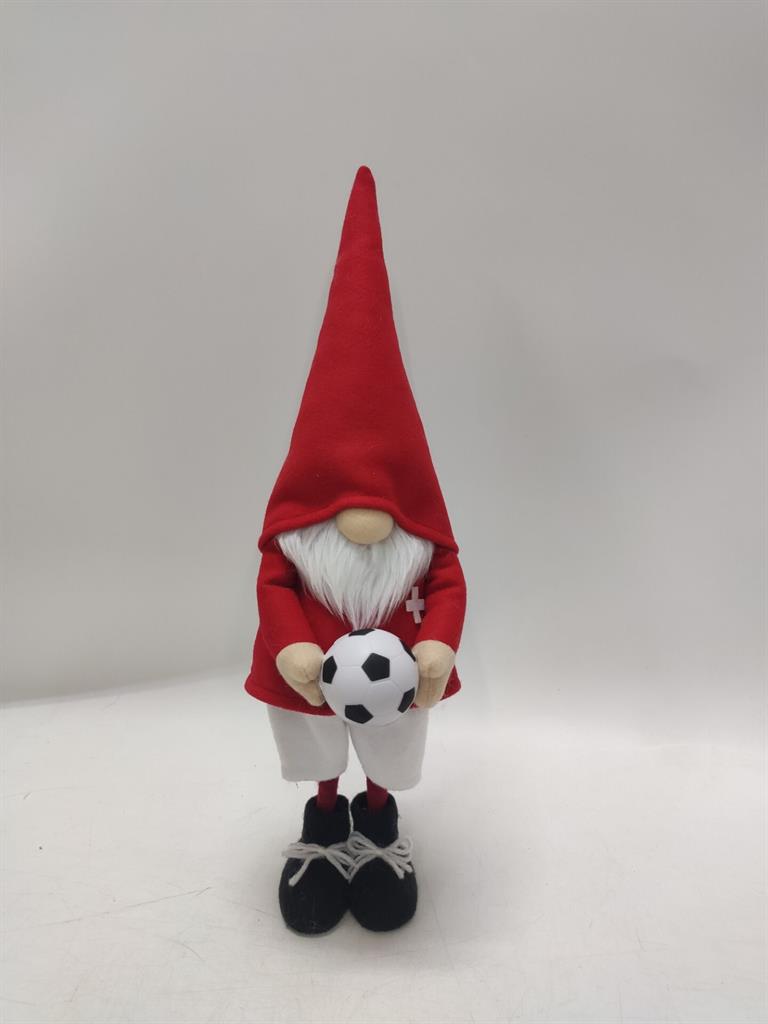 Deko Wichtel Santa 
Fussball WM stehend 
Farbe: Rot weiss