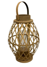 Laterne aus Bambus konisch mit Griff und Glaseinsatz