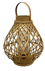 Laterne aus Bambus rund mit Griff und Glaseinsatz