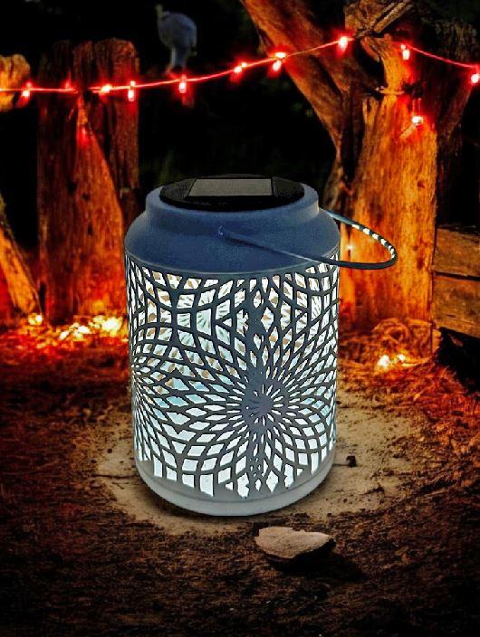 LED Solar Laterne in Blau aus Metall D12.5cm x H17.5cm