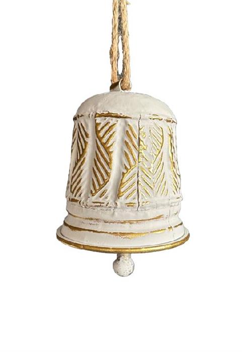 Deko Glocke aus Metall altweiss gold H14cm