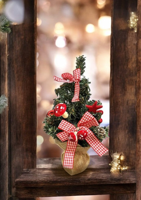 Weihnachtsbäumchen dekoriert 12 Stk. im Kartondisplay Topf in Jute Farbe: Grün