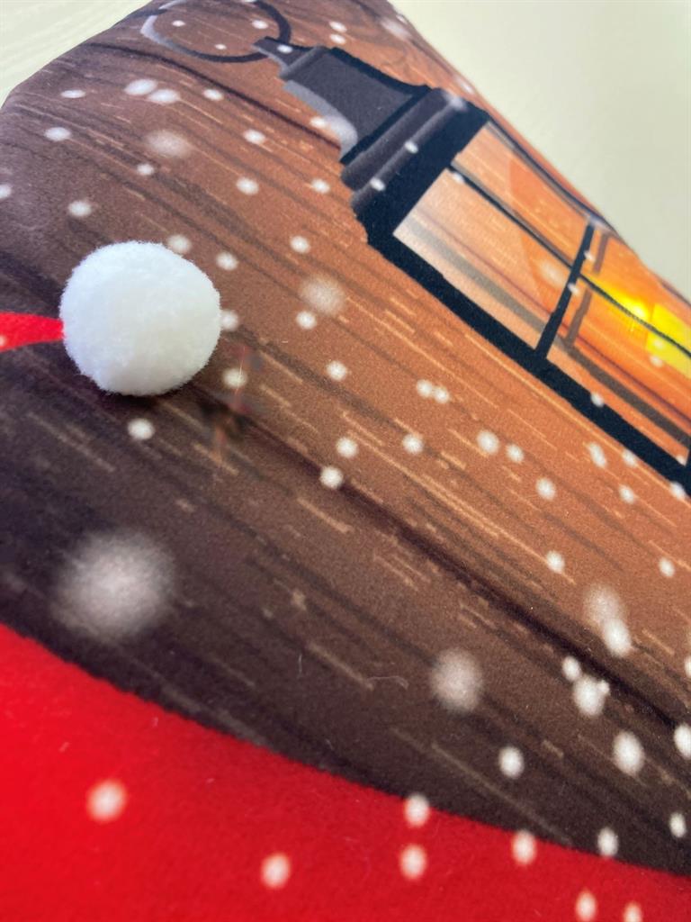 LED Kissen mit Reisverschluss 
und 1 LED 
Motiv: Wichtel und Laterne 
Grösse: 40cmx40cm