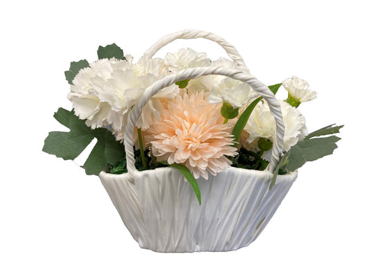 Deko Blumengesteck im 
weissen Topf mit Henkeln 
Kunstblumen