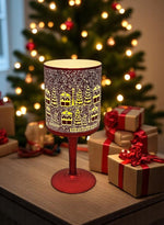 Windlicht Kelch aus Glas Bergdorfmotiv rot weiss