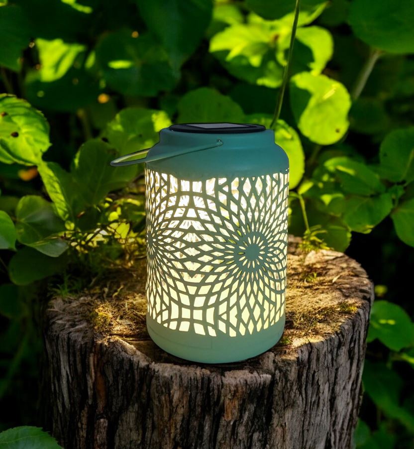 LED Solar Laterne in Grün aus Metall D12.5cm x H17.5cm