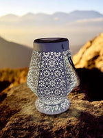 LED Solar Laterne in Rosa aus Metall orientalische Form L12cm x B13.5cm x H18cm