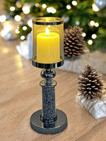 Windlicht Kelch aus Metall gefüllt mit Strasssteinen H41.5cm