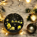 LED Glas Kugel schwarz mit 10 LED D:12cm Motiv: Weihnachtsdorf
