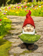 Gartenzwerg mit Blatt in den Händen rote Mütze 25 x26 x42cm
