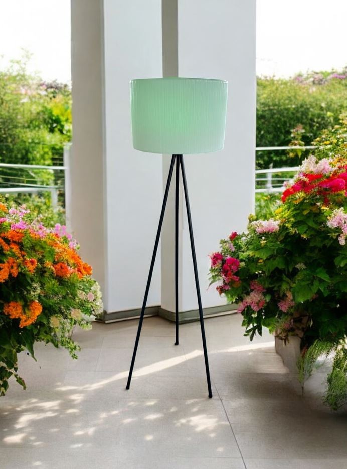 LED Solar Stehleuchte mit 3 Fuss Stativ runder Lampenschirm D38cm x H144cm