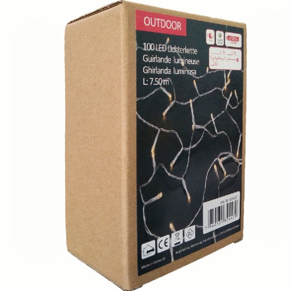 LED Outdoor Lichterkette 100 LED warm weisses Licht Länge 7.5m