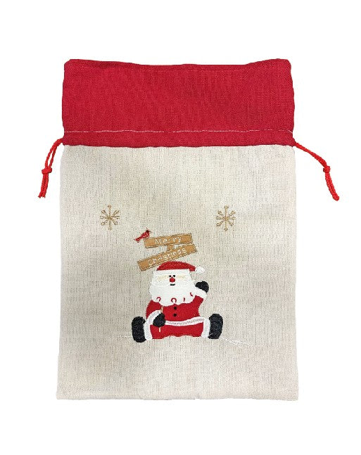 Jutesack mit rotem Zugband Santa Merry Christmas Grösse: B:21cm H:30cm