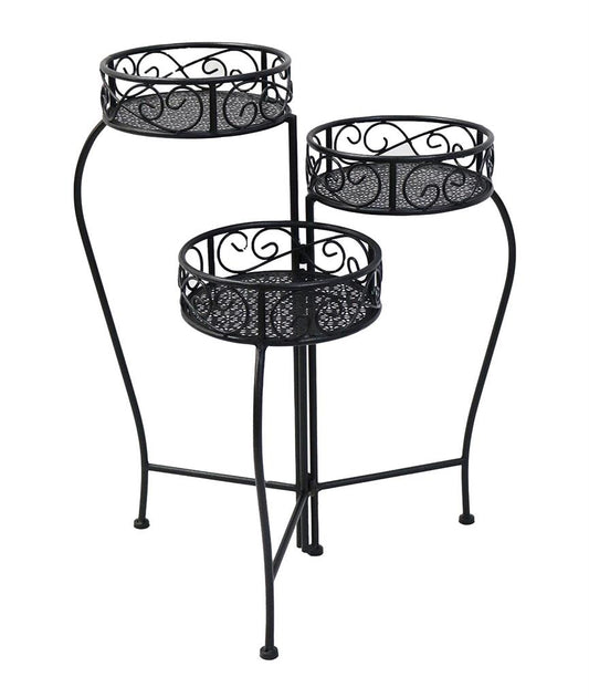 Pflanzenständer aus Metall rund 3 Etagen Farbe schwarz H65cm
