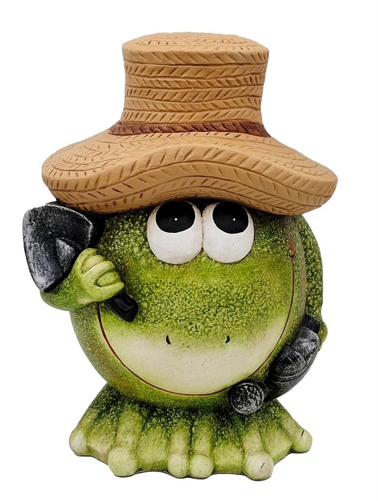 Deko Frosch 
mit Hut und Schaufel 
23 x26 x33.5cm