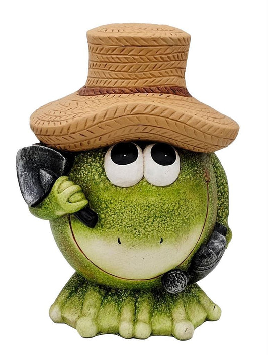 Deko Frosch 
mit Hut und Schaufel 
23 x26 x33.5cm