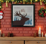 LED Bild aus Canvas
mit Holzrahmen 
Motiv: Hirschkopf  
mit 30 Fibre Optic LED