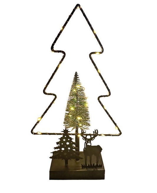 LED Deko Baum 26LEDs mit Hirsch und Baum aus Metall H35cm