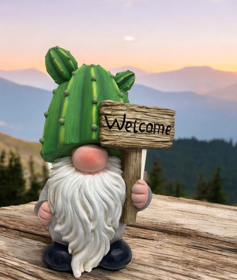 Gartenwichtel Kaktus 
mit Schild Welcome 
20 x25 x39.5cm