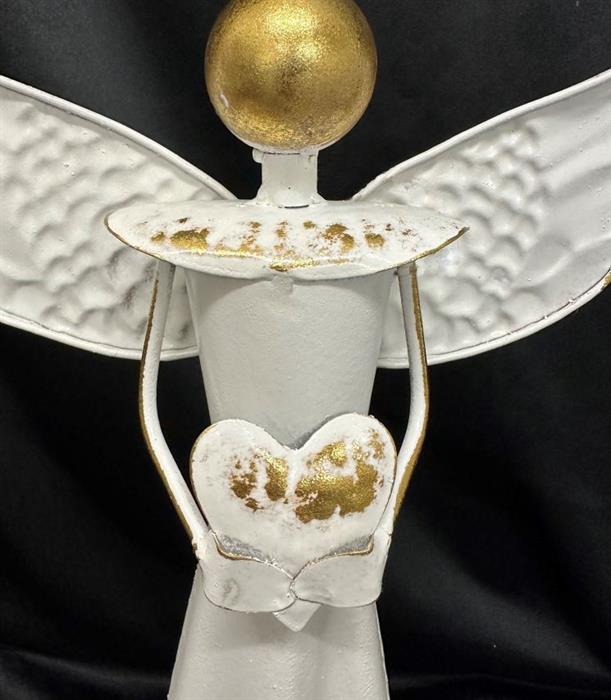 Deko Engel aus Metall mit Herz altweiss gold H51cm