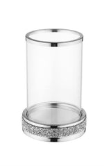 Windlicht aus Glas mit Strasssteinen auf Metallsockel H17cm