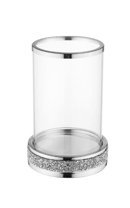 Windlicht aus Glas mit Strasssteinen auf Metallsockel H17cm