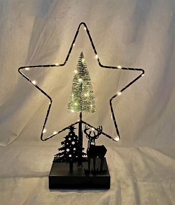 LED Deko Stern mit Hirsch und Baum aus Metall H32cm 26 LED