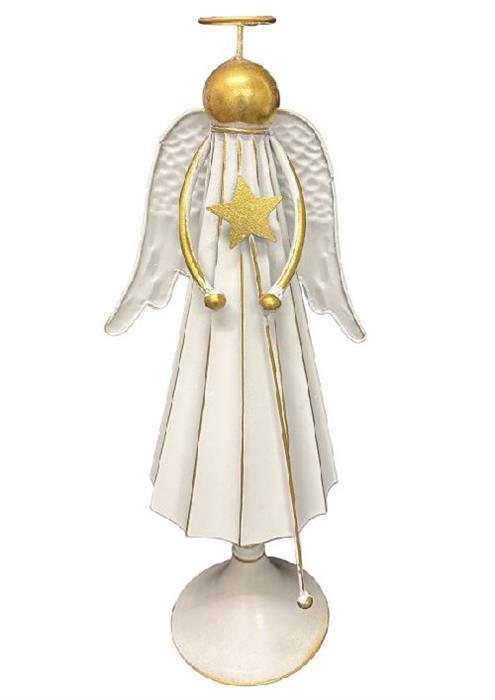 Deko Engel aus Metall mit Stern altweiss gold H55.5cm