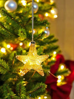 LED Glas Stern organisch gold, transparent mit 15 LED D15cm Tube Batteriefach