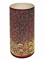 Windlicht aus Glas Bergdorfmotiv rot weiss