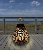 Laterne aus Bambus rund mit Griff und Glaseinsatz