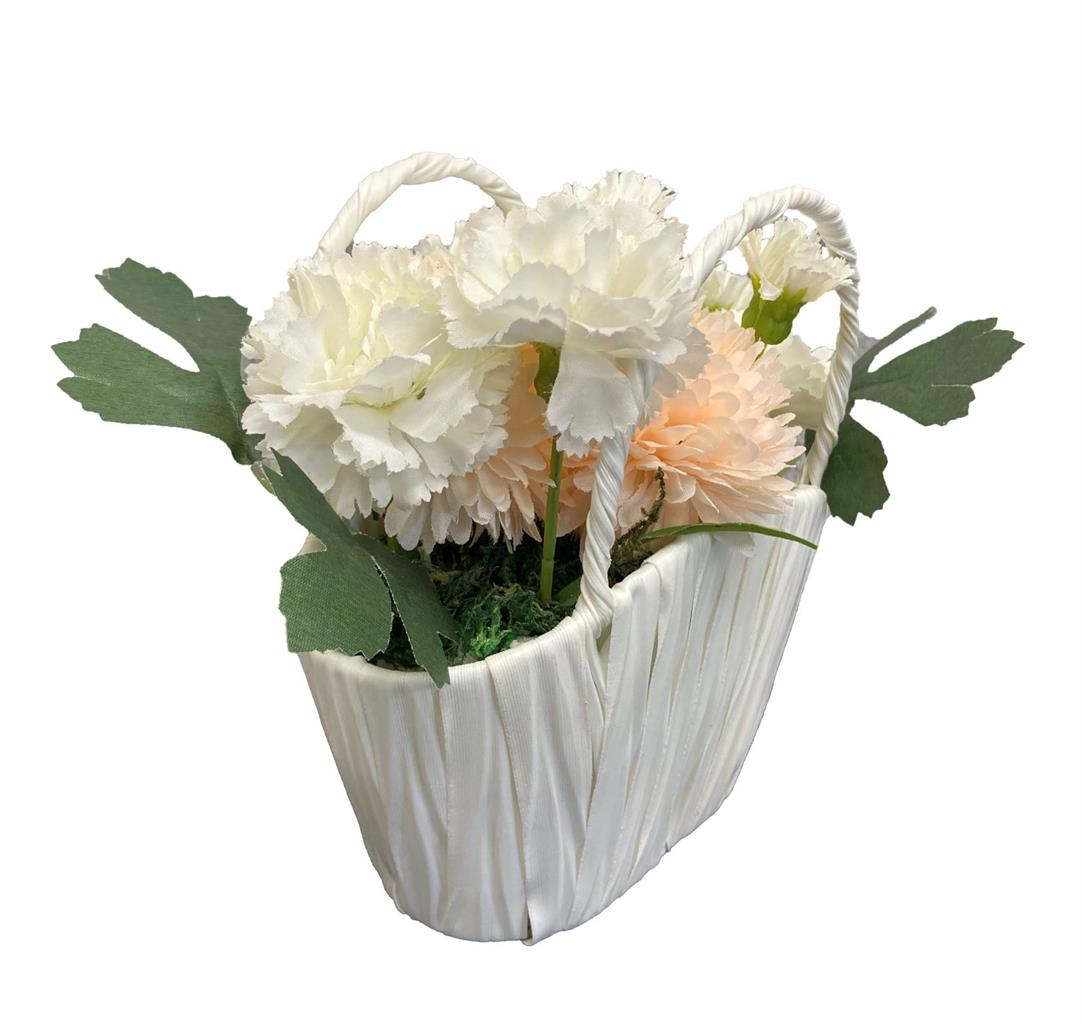 Deko Blumengesteck im 
weissen Topf mit Henkeln 
Kunstblumen