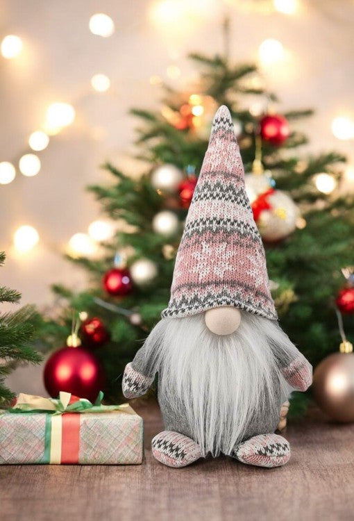 Deko Wichtel Santa Farbe: Rosa/Grau L:15cm B:21cm H:45cm