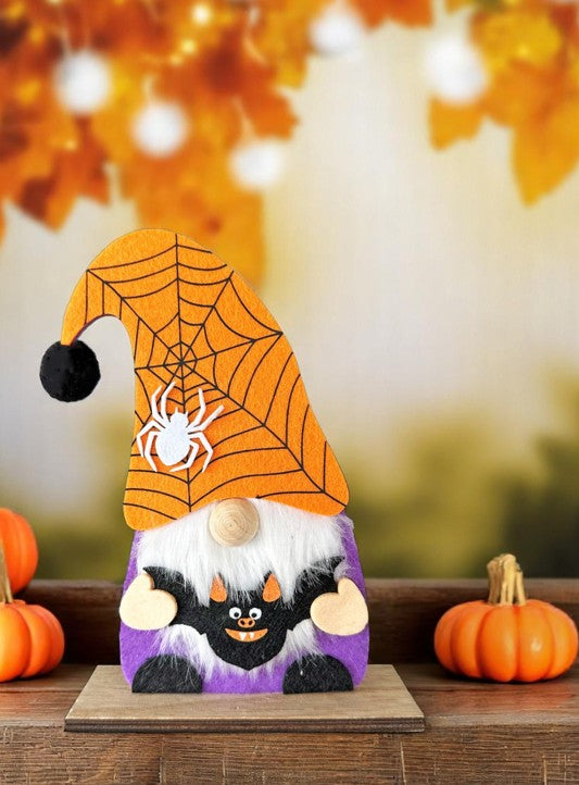 Wichtel Halloween Herbst Filz mit Fledermaus Ständer aus Holz H:18.5cm