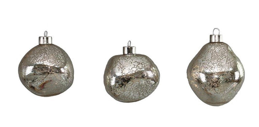 Weihnachtskugel Glas organic 3er Set silber mercury D8-9cm