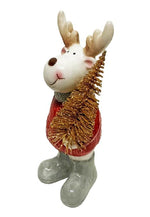 Deko Figur Elch aus Dolomit mit Baum aus Metall rot weiss H15cm