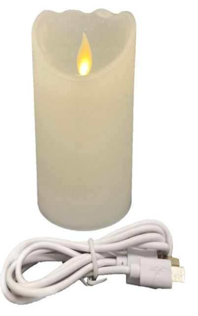 Bougie en cire LED rechargeable
 avec câble USB blanc
 P7,5cm H17,5cm