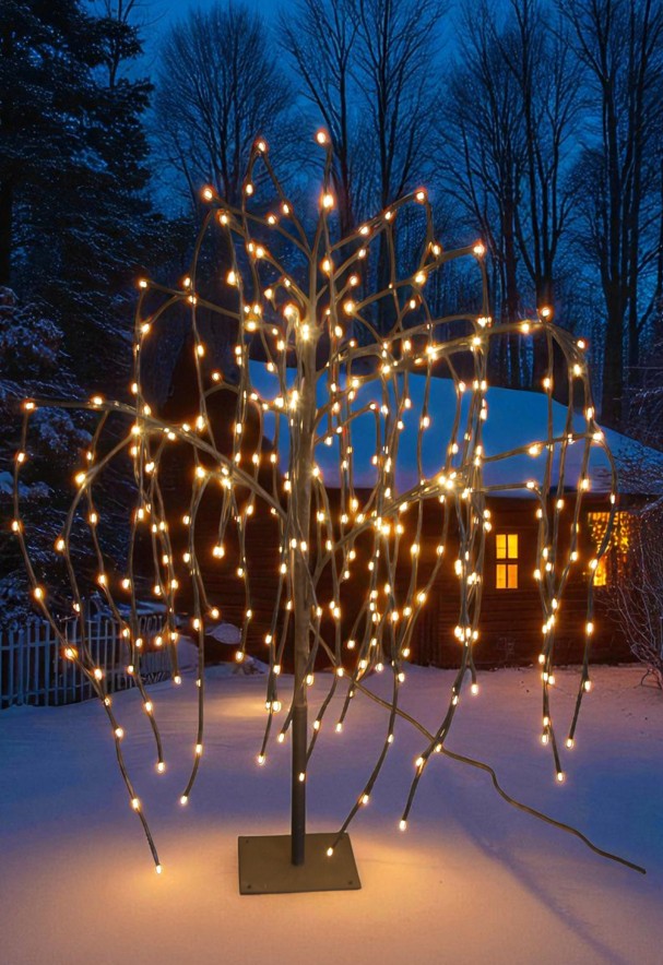 LED Weidenbaum Outdoor mit 420 LED Höhe 150cm Farbe: Braun Warm weisses Licht